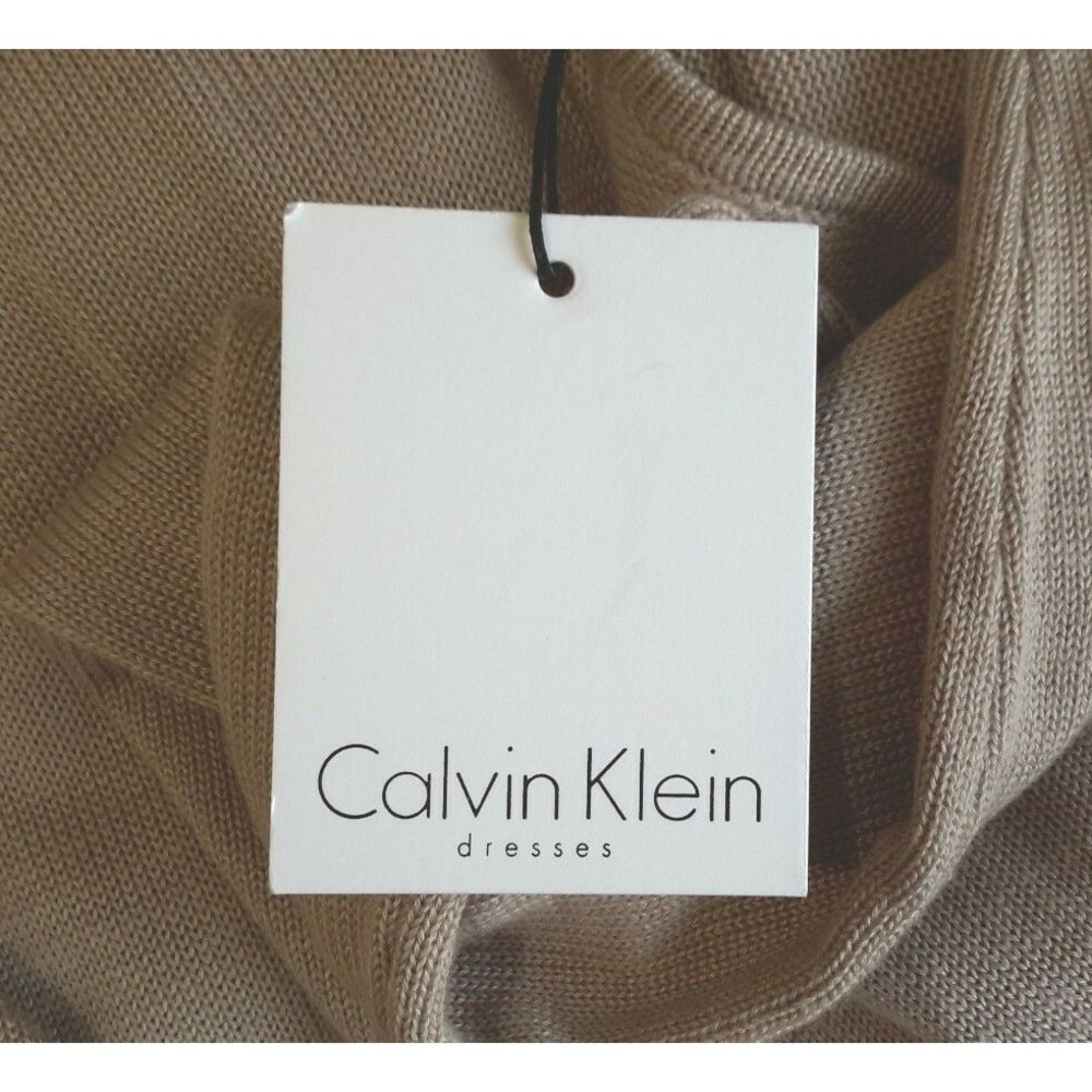 NWT Calvin Klein Dress LARGE Beige Black Color Block Knit Long Sl Buckle Work - Picture 5 of 5